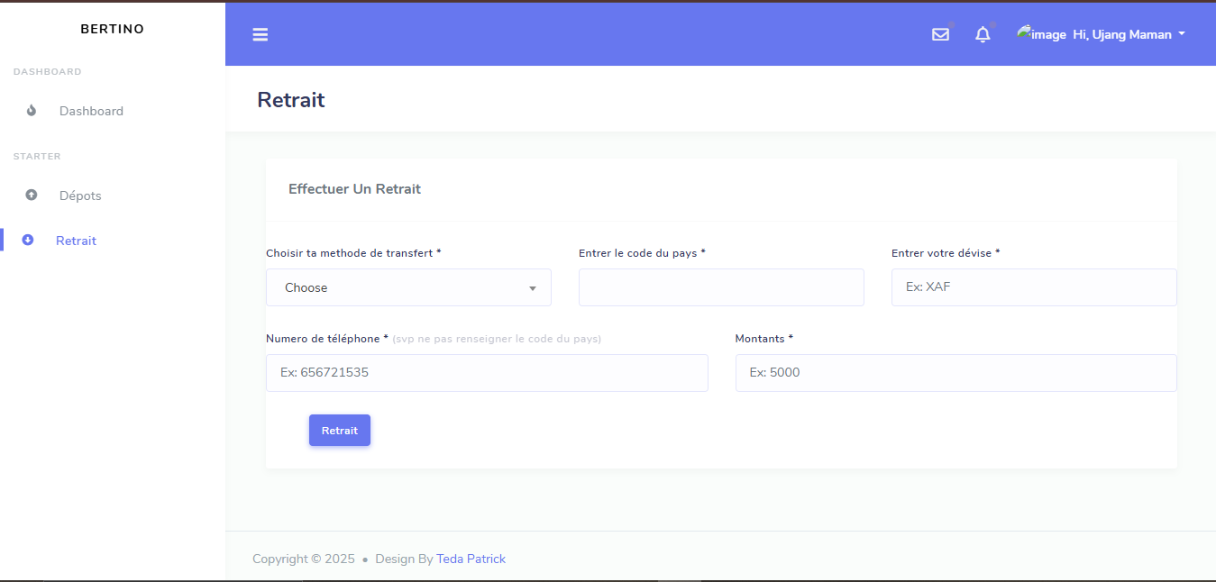 Site web de retrait DH Payment